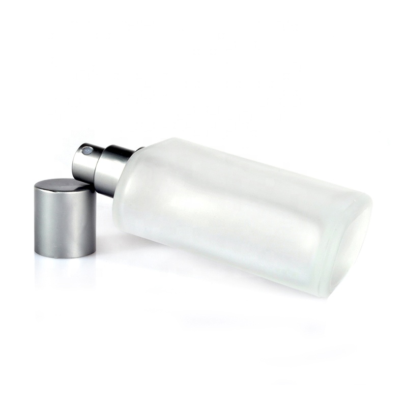 luxury flat shoulder cosmetic 30ml 50ml 100ml frosted clear glass spray perfume bottle with atomizer pump