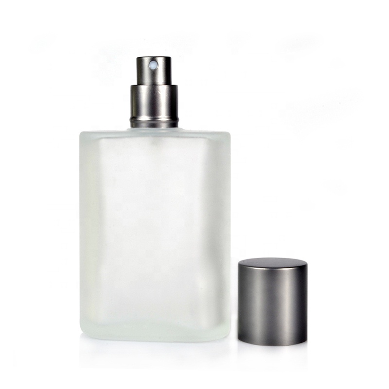 luxury flat shoulder cosmetic 30ml 50ml 100ml frosted clear glass spray perfume bottle with atomizer pump