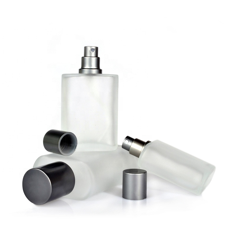 luxury flat shoulder cosmetic 30ml 50ml 100ml frosted clear glass spray perfume bottle with atomizer pump