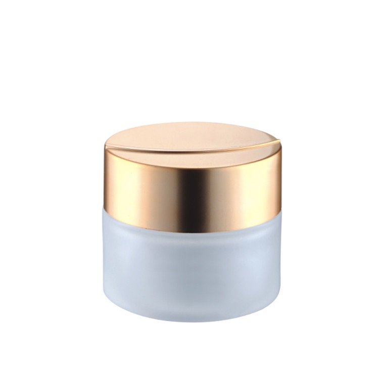 luxury frosted glass gold aluminum cap container for skincare eye cream lotion glass jar