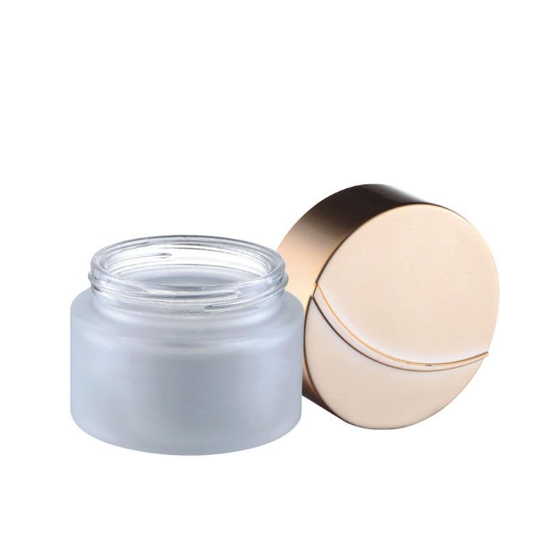 luxury frosted glass gold aluminum cap container for skincare eye cream lotion glass jar