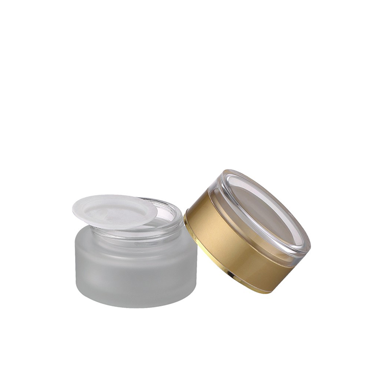 luxury frosted glass round container cosmetic skincare eye cream lotion glass jar