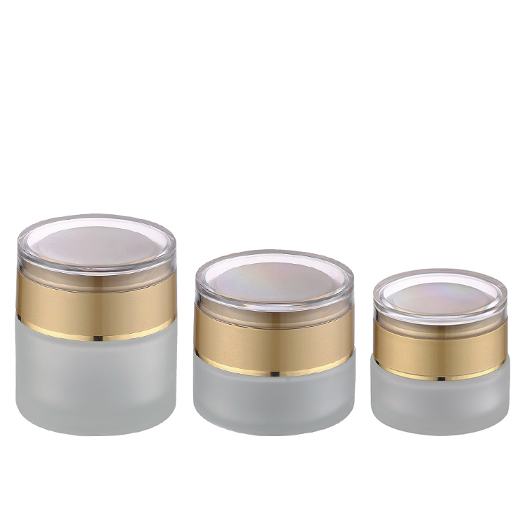 luxury frosted glass round container cosmetic skincare eye cream lotion glass jar