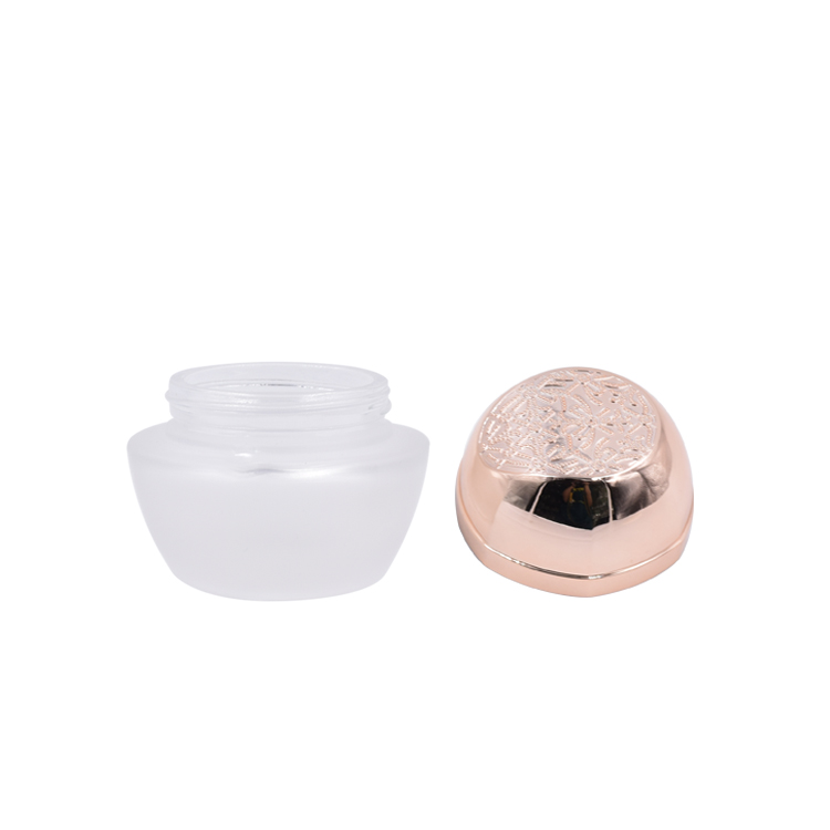 luxury frosted round glass container aluminum rose gold cap skincare eye cream lotion glass jar