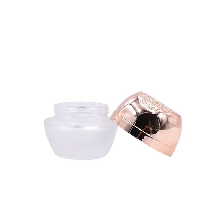 luxury frosted round glass container aluminum rose gold cap skincare eye cream lotion glass jar