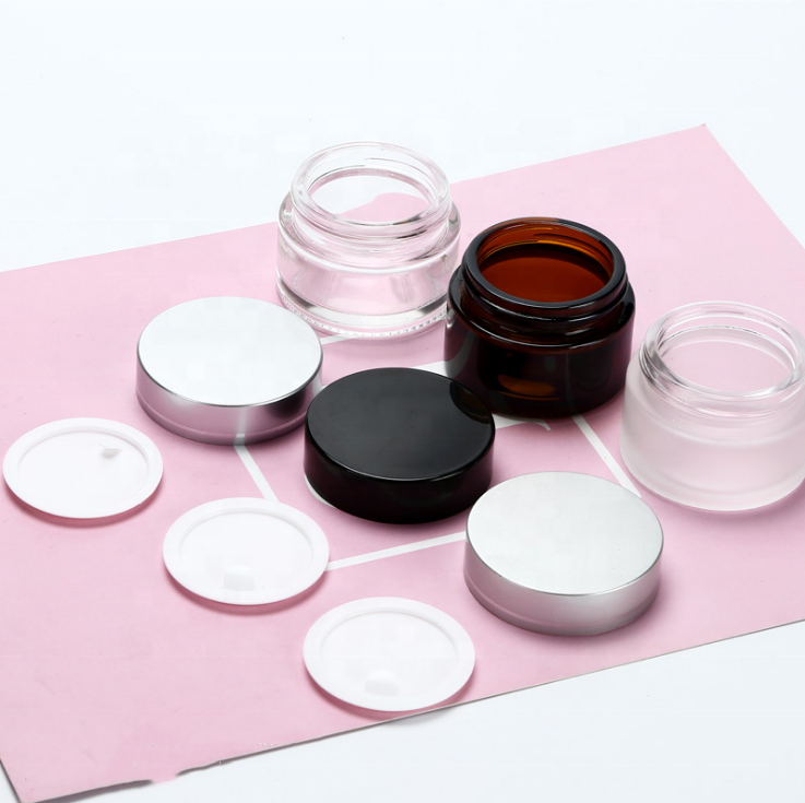 luxury glass 10 gram flat cosmetic clear glass 30g orange red 2oz white yellow cosmetic jar rose gold