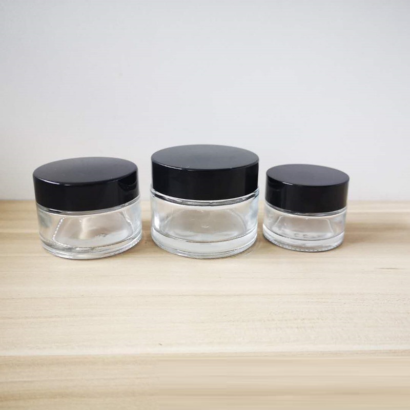 luxury glass Containers Cosmetics 30ml Mini Empty Jars with plastic caps