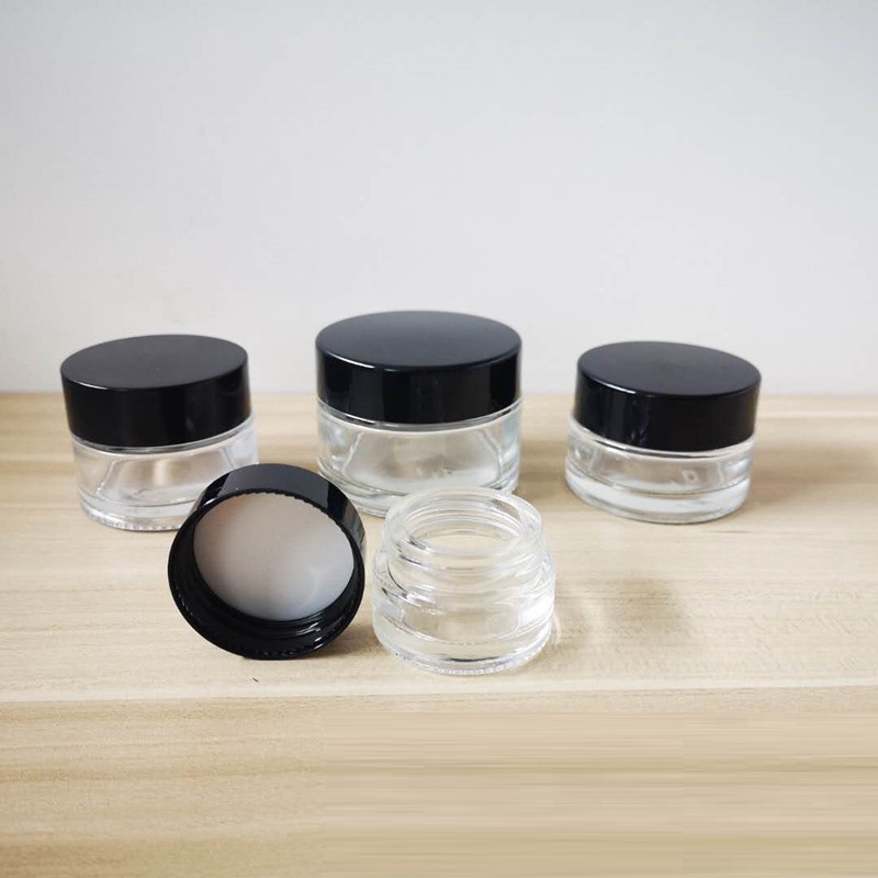 luxury glass Containers Cosmetics 30ml Mini Empty Jars with plastic caps