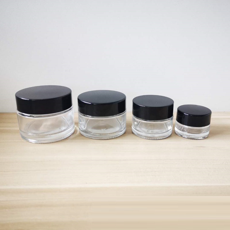 luxury glass Containers Cosmetics 30ml Mini Empty Jars with plastic caps