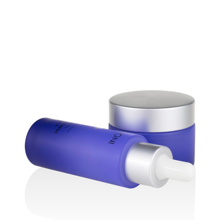 luxury glass cosmetic jars 5ml 10ml 20ml 30ml 50ml 100ml 200ml gradient matte purple night cream glass jar with matte silver lid
