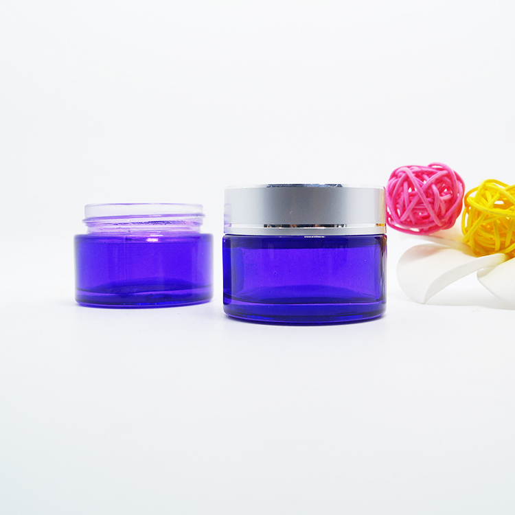 luxury glass cosmetic jars 5ml 10ml 20ml 30ml 50ml 100ml 200ml gradient matte purple night cream glass jar with matte silver lid