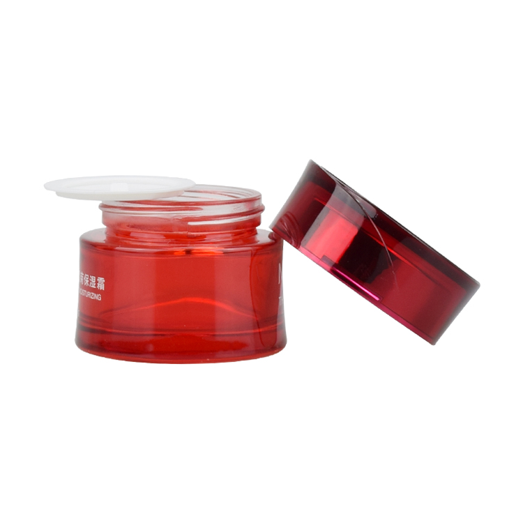 luxury glass cosmetic packaging empty red colored glass jar round cosmetic cream jar for sale