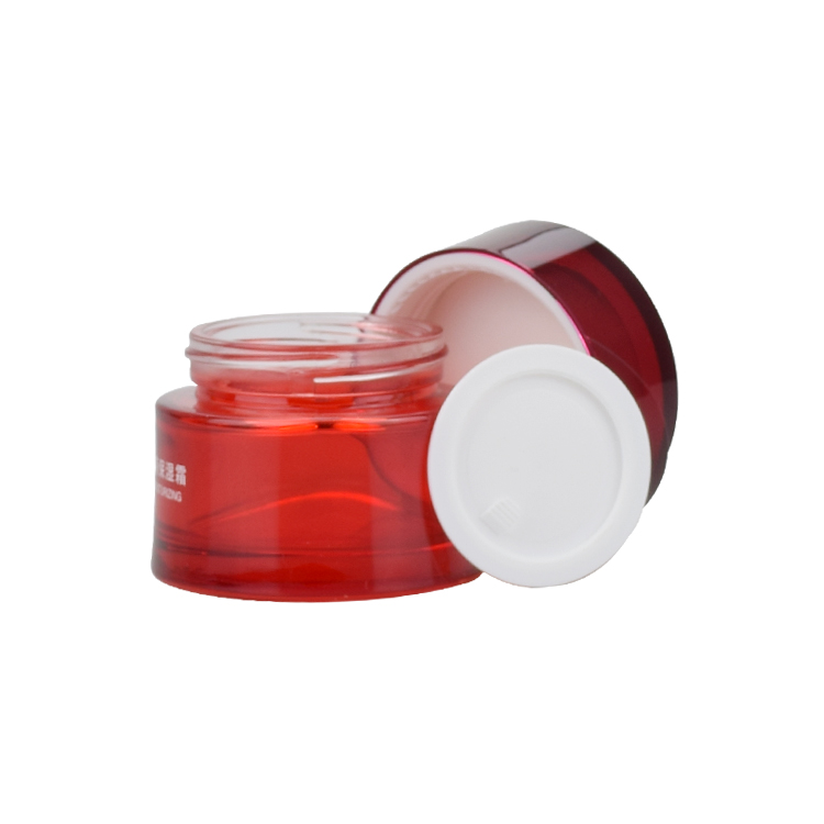 luxury glass cosmetic packaging empty red colored glass jar round cosmetic cream jar for sale