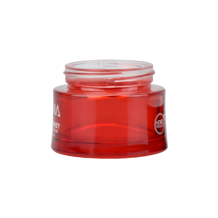 luxury glass cosmetic packaging empty red colored glass jar round cosmetic cream jar for sale