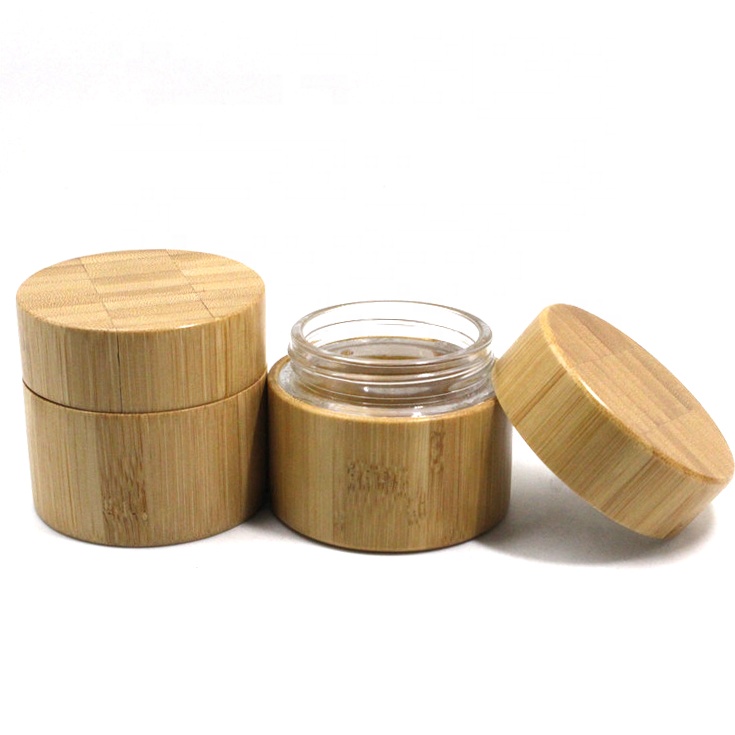 luxury glass cream jar 50g body butter bamboo cosmetic frosted glass jar with bamboo lid