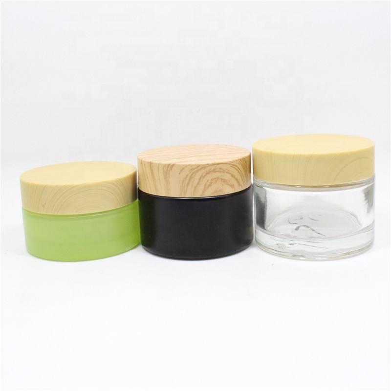 luxury glass cream jar 50g body butter bamboo cosmetic frosted glass jar with bamboo lid