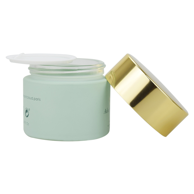 luxury gold lid 50ml glass jars 5g 10g 20g 30g 50g 100g 200g silk screen printing matte green glass cream jar