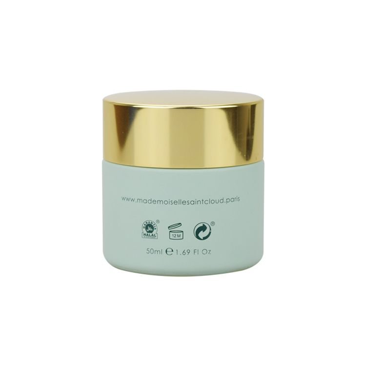 luxury gold lid 50ml glass jars 5g 10g 20g 30g 50g 100g 200g silk screen printing matte green glass cream jar