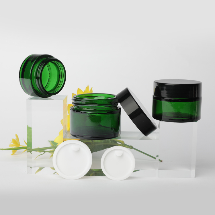luxury high quality wholesale 5g 10g 20g 30g 50g 100g clear glass jar cream face care green printed empty cosmetics cream jar