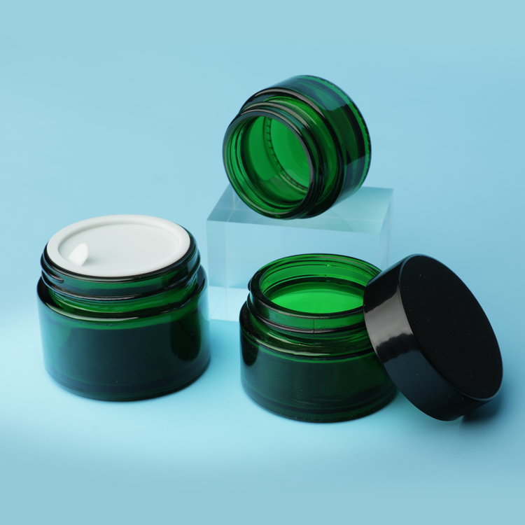 luxury high quality wholesale 5g 10g 20g 30g 50g 100g clear glass jar cream face care green printed empty cosmetics cream jar