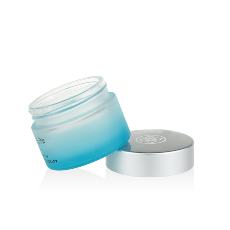 luxury matte silver aluminum lid 50ml glass jars 5g 10g 20g 30g 50g 100g 200g frosted gradient teal glass cream jar
