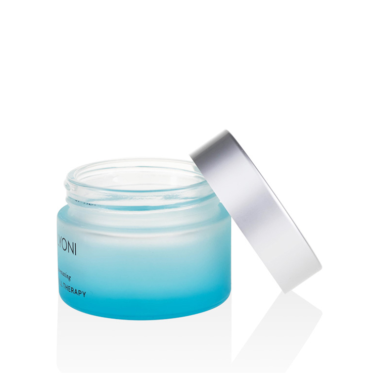luxury matte silver aluminum lid 50ml glass jars 5g 10g 20g 30g 50g 100g 200g frosted gradient teal glass cream jar