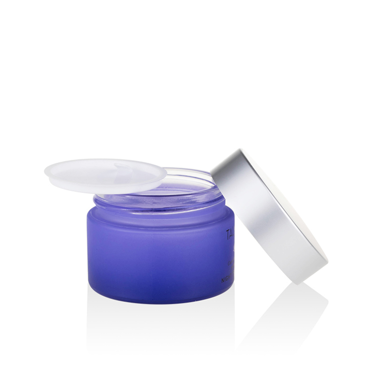 luxury matte silver lid 50ml glass jars 5g 10g 20g 30g 50g 100g 200g custom colored frosted gradient purple glass cream jar