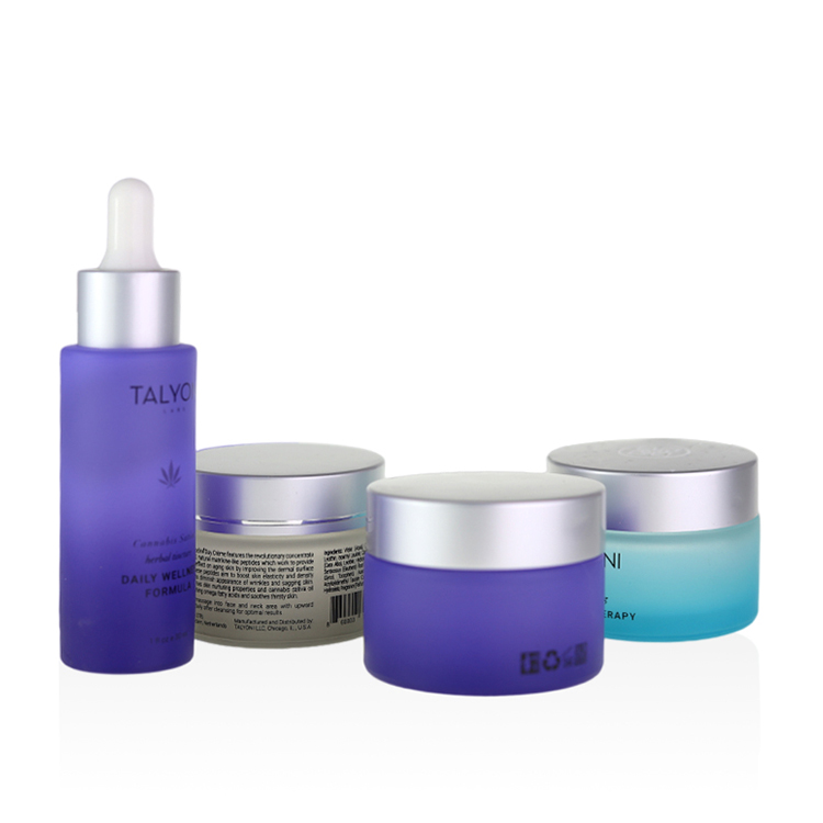 luxury matte silver lid 50ml glass jars 5g 10g 20g 30g 50g 100g 200g custom colored frosted gradient purple glass cream jar