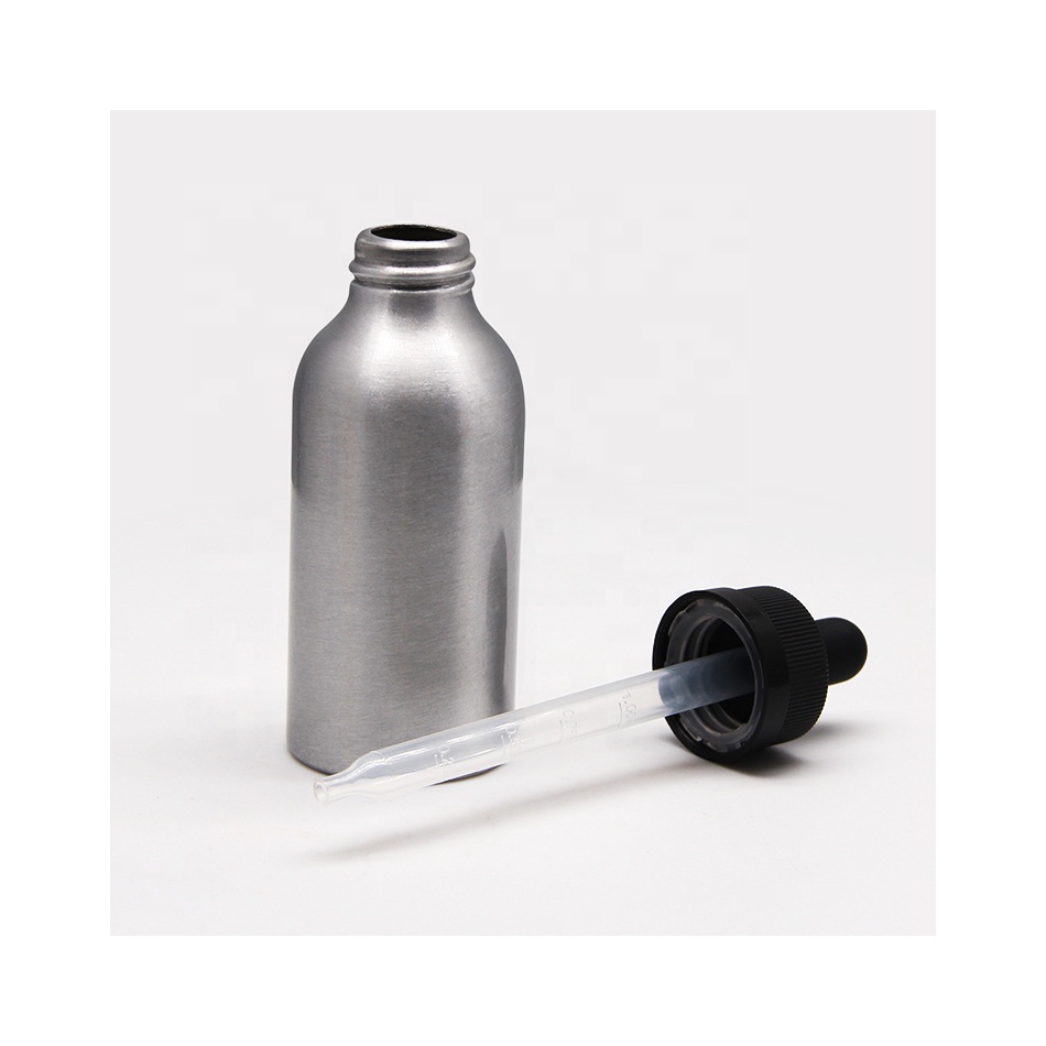 luxury metal frosted printing aluminum essential oil dropper bottle 100ml 30ml