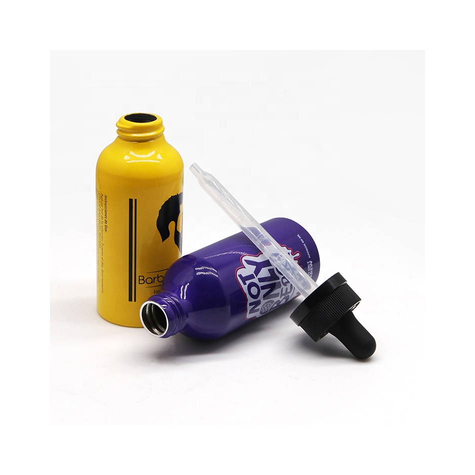 luxury metal frosted printing aluminum essential oil dropper bottle 100ml 30ml