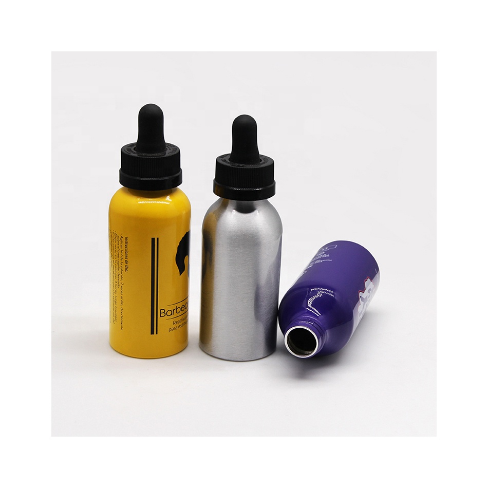 luxury metal frosted printing aluminum essential oil dropper bottle 100ml 30ml