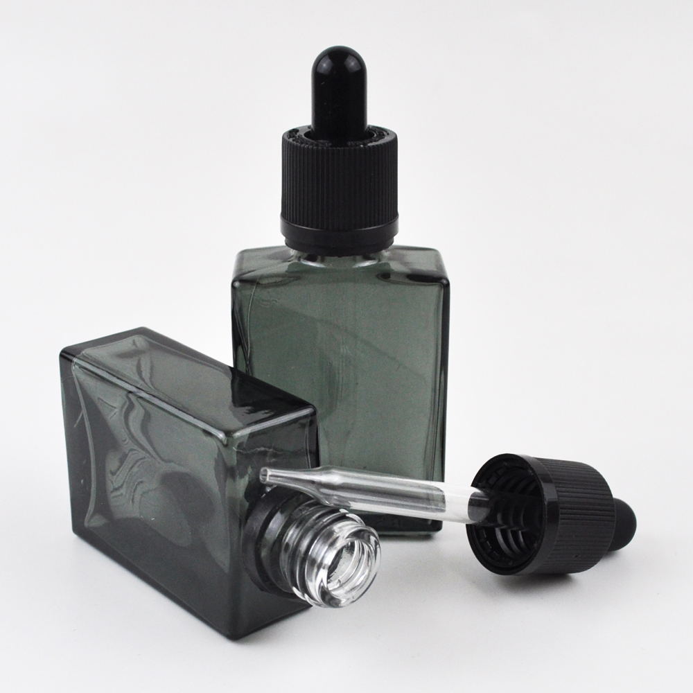 luxury oil serum dropper 30 ml square glass bottle amber with child proof cap