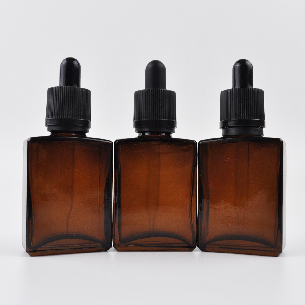 luxury oil serum dropper 30 ml square glass bottle amber with child proof cap