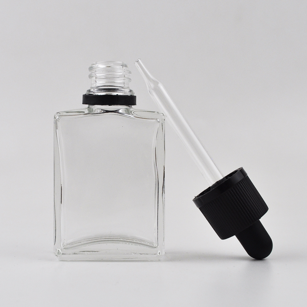 luxury oil serum dropper 30 ml square glass bottle amber with child proof cap