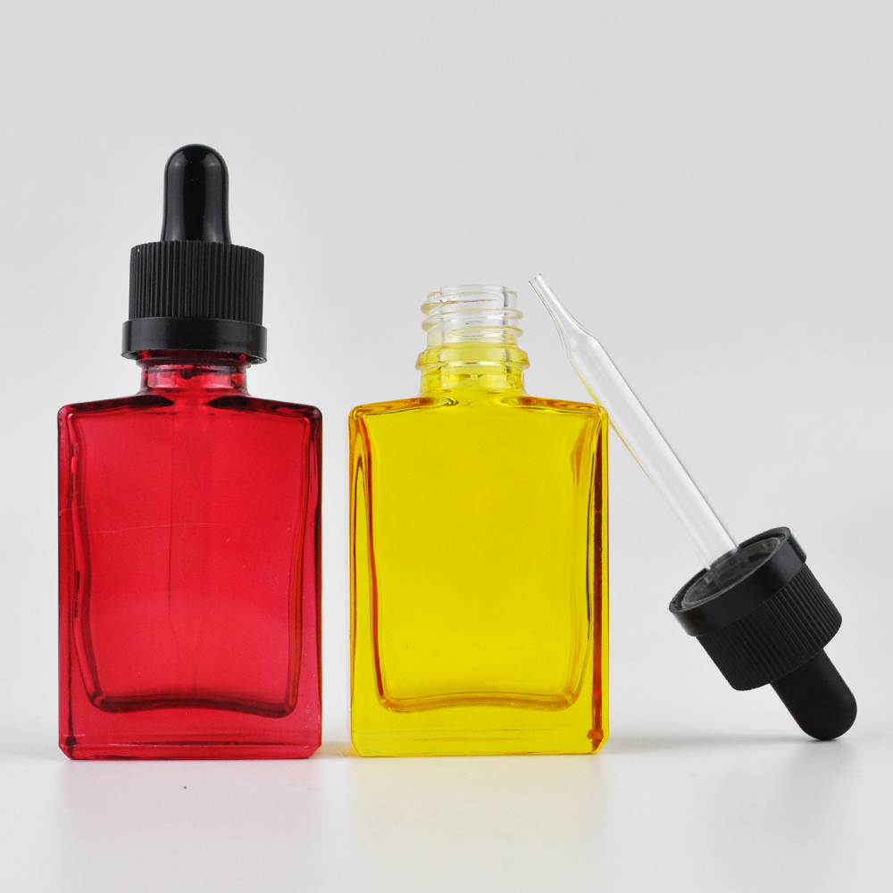 luxury oil serum dropper 30 ml square glass bottle amber with child proof cap