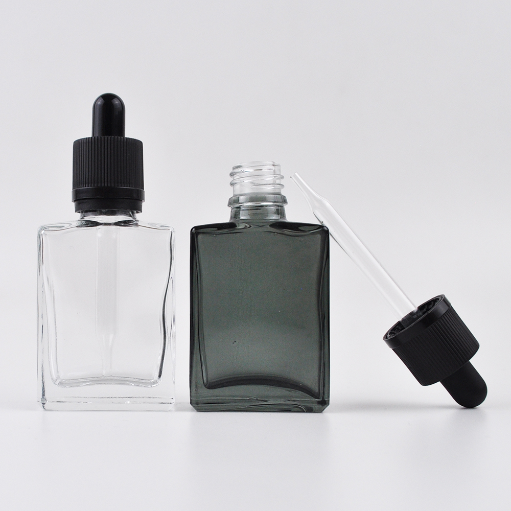luxury oil serum dropper 30 ml square glass bottle amber with child proof cap