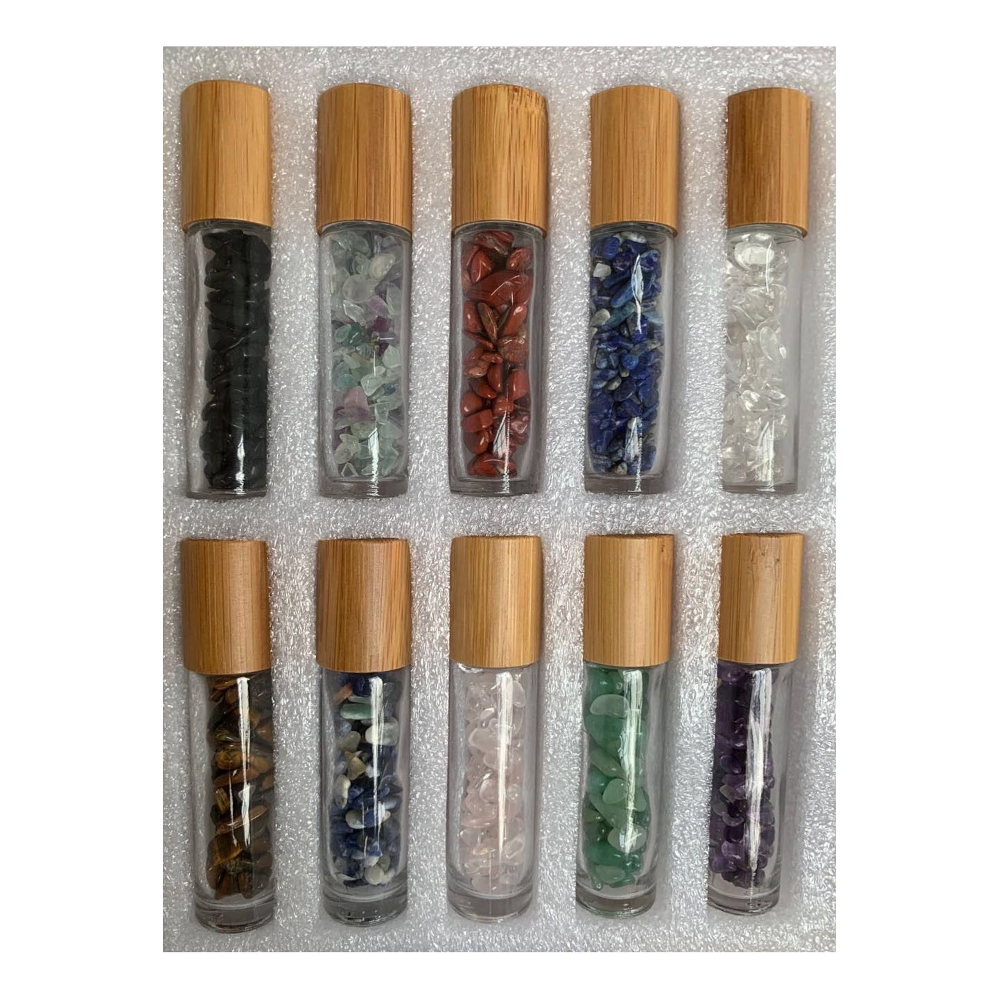 luxury packaging empty 10ml gemstone roller balls perfume bottle with bamboo cap