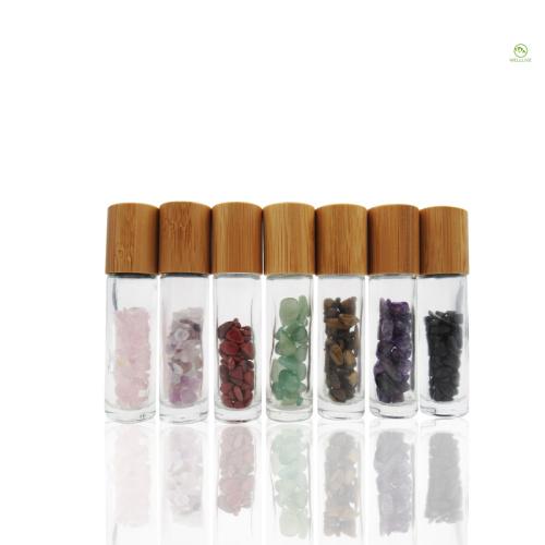 luxury packaging empty 10ml gemstone roller balls perfume bottle with bamboo cap