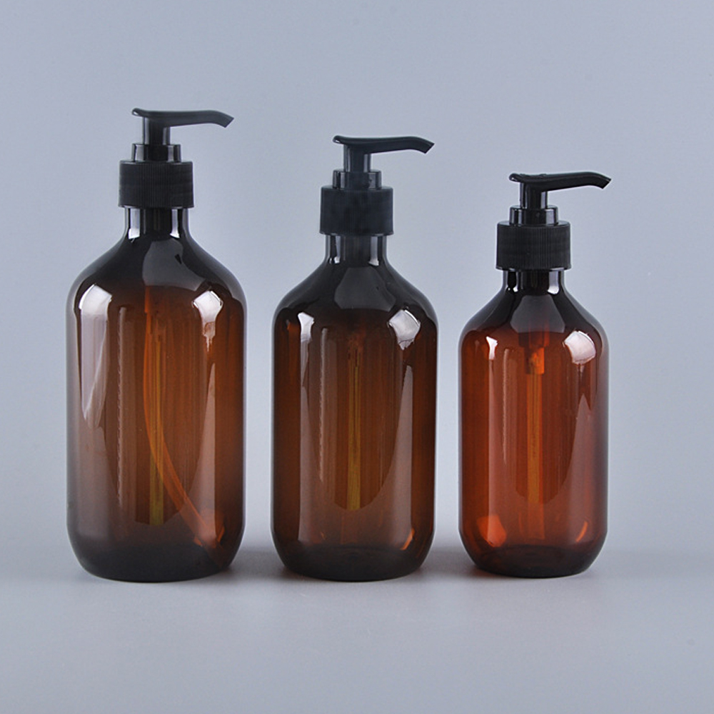 luxury plastic empty 300ml 500ml amber cosmetic containers packaging shampoo pum bottle