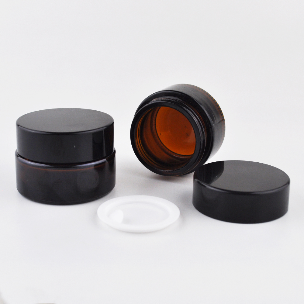 luxury round frosted amber glass cream cosmetic packaging bottles with metal lid 50g 60g 100g