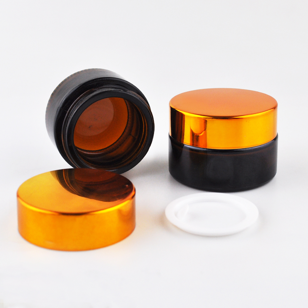 luxury round frosted amber glass cream cosmetic packaging bottles with metal lid 50g 60g 100g