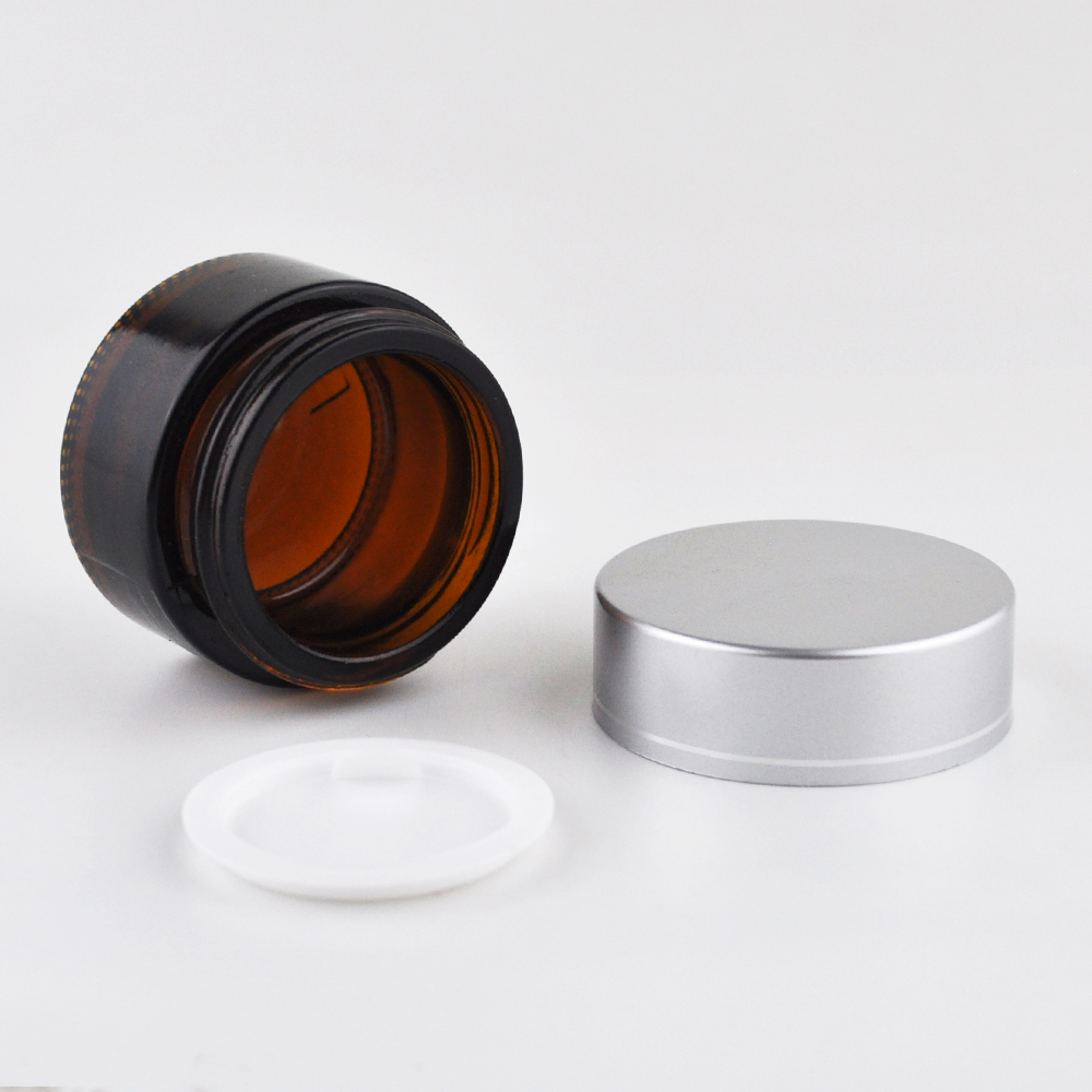 luxury round frosted amber glass cream cosmetic packaging bottles with metal lid 50g 60g 100g