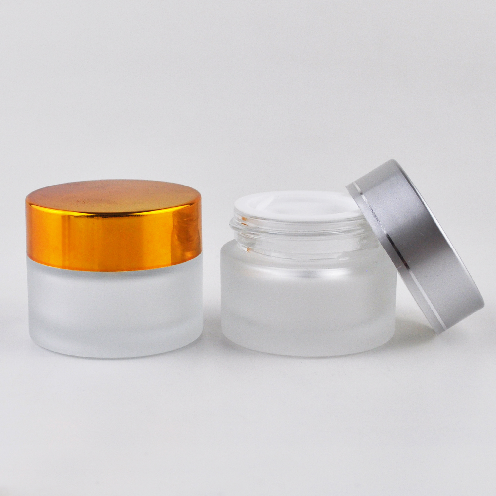 luxury round frosted amber glass cream cosmetic packaging bottles with metal lid 50g 60g 100g