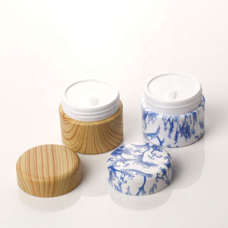 luxury round shape bamboo cosmetic jar bamboo plastic bottle for cream with bamboo jar lid
