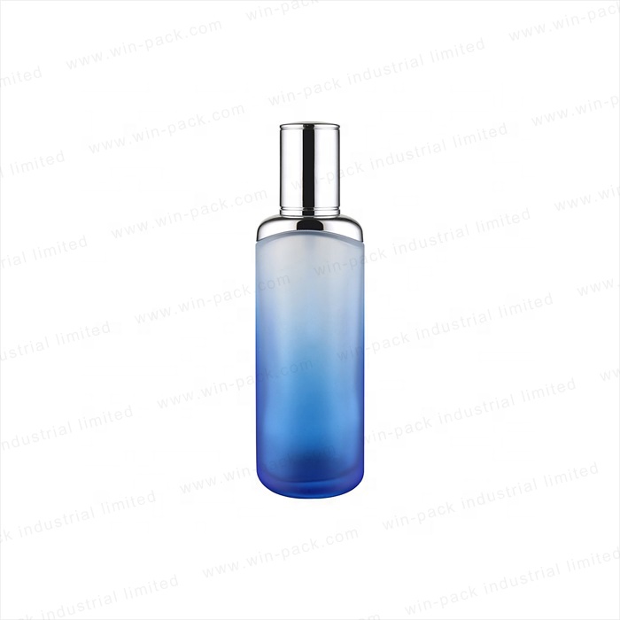 luxury round silver shoulder pretty transparent blue color 35ml 100ml 120ml unique glass lotion pump bottles for cosmetic