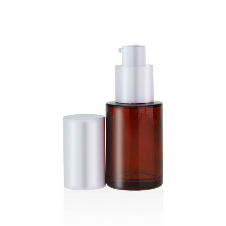 luxury skin care treatment bottle 20ml 30ml 40ml 50ml 60ml 80ml 100ml 120ml 1oz flat shoulder amber glass serum bottle with pump