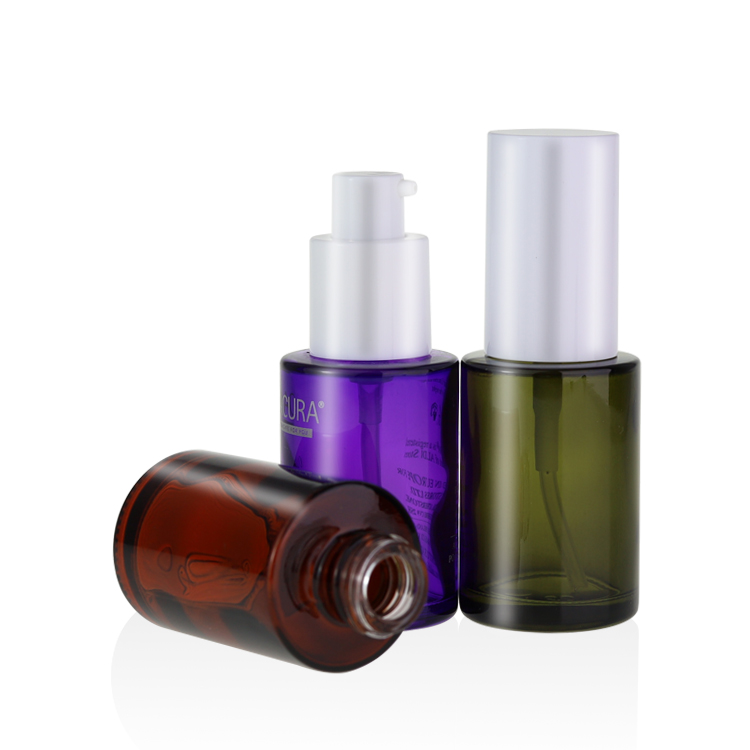 luxury skin care treatment bottle 20ml 30ml 40ml 50ml 60ml 80ml 100ml 120ml 1oz flat shoulder amber glass serum bottle with pump