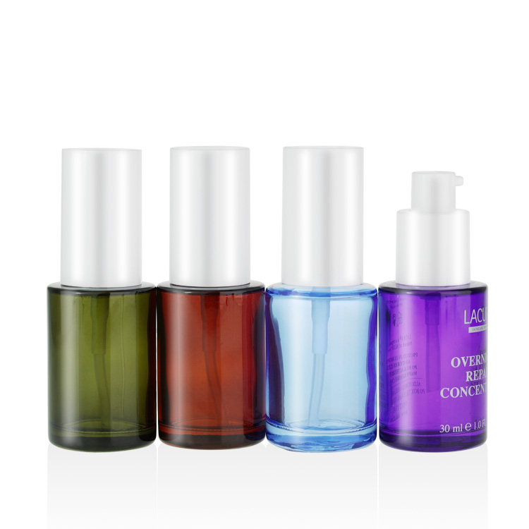 luxury skin care treatment bottle 20ml 30ml 40ml 50ml 60ml 80ml 100ml 120ml 1oz flat shoulder amber glass serum bottle with pump
