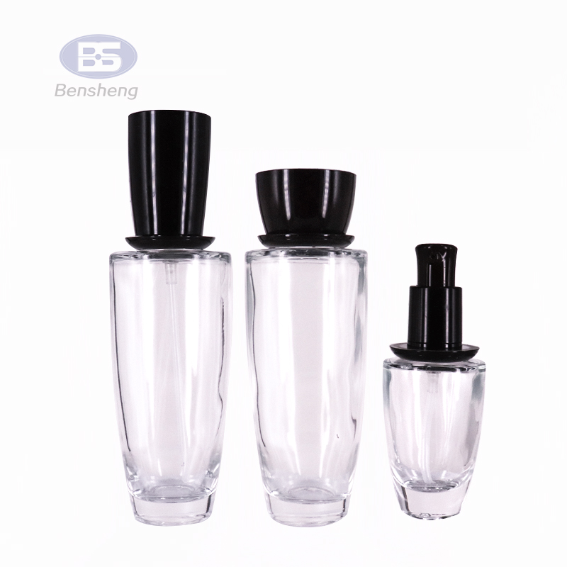 luxury skincare glass clear round bottles and jars set 30ml 40ml 55ml 100ml 120ml