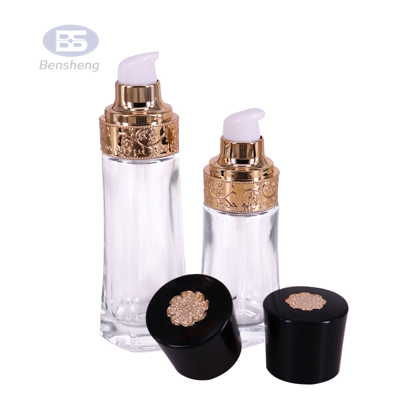 luxury skincare glass clear round bottles and jars set 30ml 40ml 55ml 100ml 120ml